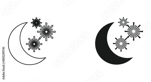 Moon and Snowflakes Symbolic Illustration
