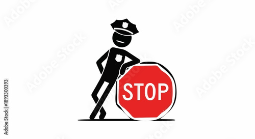 Police Officer Standing Next to Stop Sign.