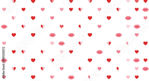 A pattern of small red and pink hearts on a white background.