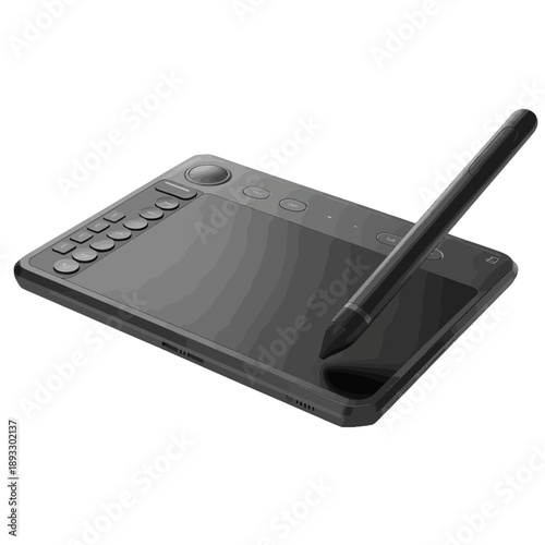 Drawing tablet with stylus on white background for digital art design