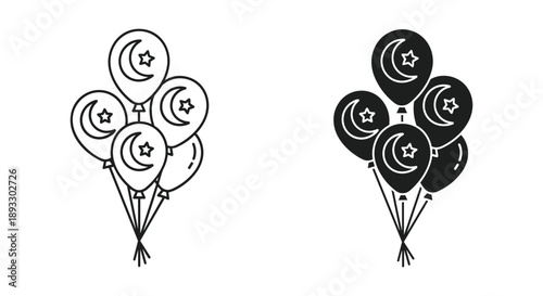 Black and White Balloons Bouquet Illustration