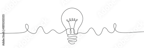 Continuous one line drawing of a light bulb representing creative ideas innovation and business thinking process. Editable stroke. Doodle hand drawn vector illustration