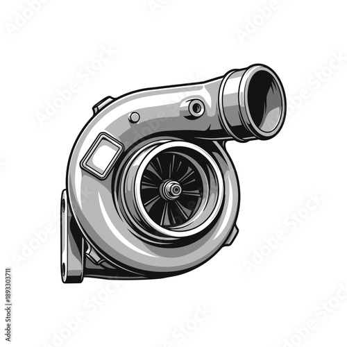 Turbocharger component illustration isolated on white background.
