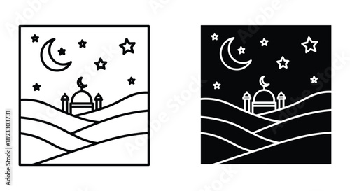 Nighttime Landscape with Moon and Stars