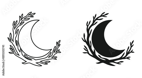 Crescent Moon with Floral Wreath Design