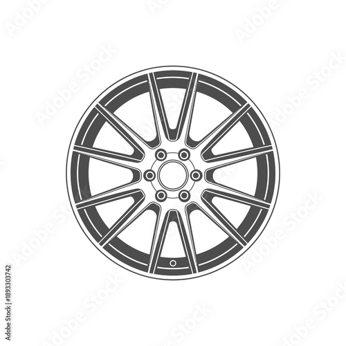 Detailed illustration of a car alloy wheel with a sleek design.