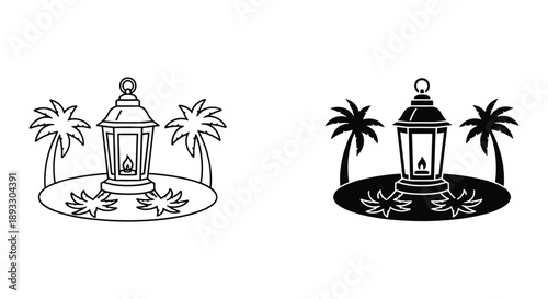Tropical Island Lanterns with Palm Trees