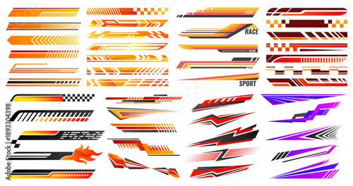 Car decal sticker collection. Collection of sporty and racing decals.
