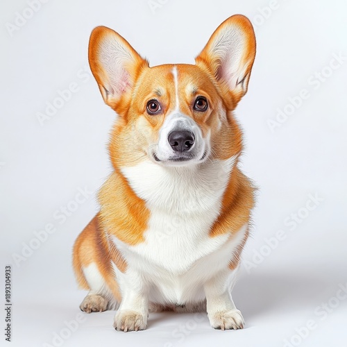 High-Quality Photorealistic Image of an Adorable Corgi Dog with Expressive Features Against a Plain Background