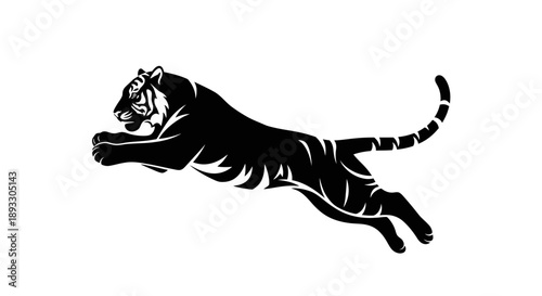 Silhouette of a leaping tiger in motion.