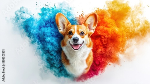 Charming Corgi Mix Watercolor Painting with Vibrant Colors and Smiling Expression for Art Enthusiasts
