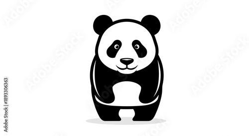 Cute Cartoon Panda Illustration Standing Front View.