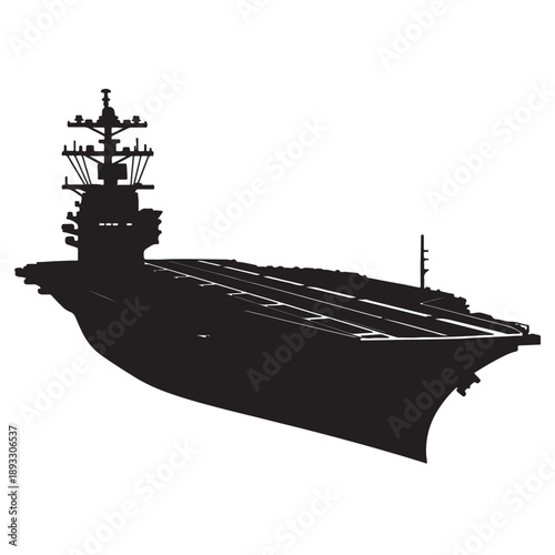 Фотография Aircraft Carrier Silhouette Vector with Fighter Jet, Military Navy Illustration