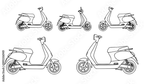 Minimal electric scooter line art vector set