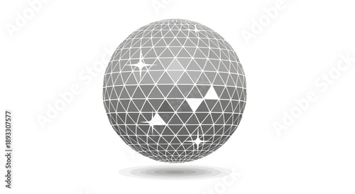 A minimalist 3D render of a geometric sphere with a shimmering, sparkling effect, set against a clean white background