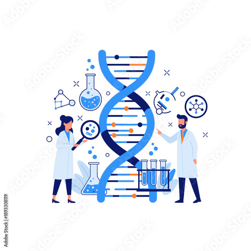 Scientists Studying DNA Helix in Laboratory