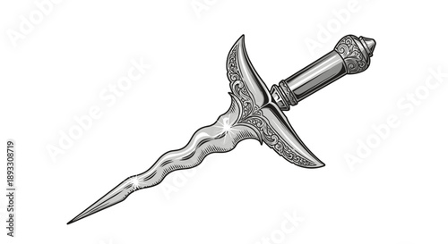 Ornate dagger medieval weapon silver sword.