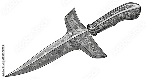 Medieval dagger with ornate handle antique weapon historical sword.