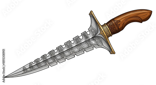 Medieval Dagger with Wooden Handle Antique Silver Blade.