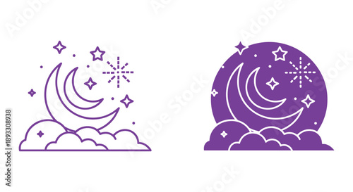 Dreamy Moon and Stars Night Sky Illustration