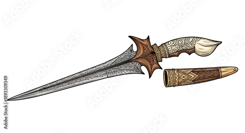 Kris Dagger with Sheath Traditional Indonesian Weapon.