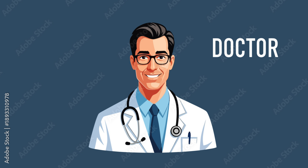 Fototapeta premium Friendly healthcare practitioner portrait. Animated male doctor with a warm smile, ideal for medical and health service concepts