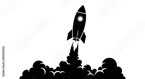 Silhouette of a Rocket Launching into Space.