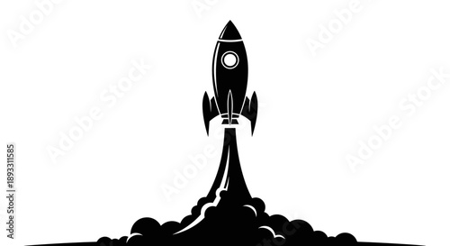 Silhouette of a Rocket Launching with Smoke Plumes.