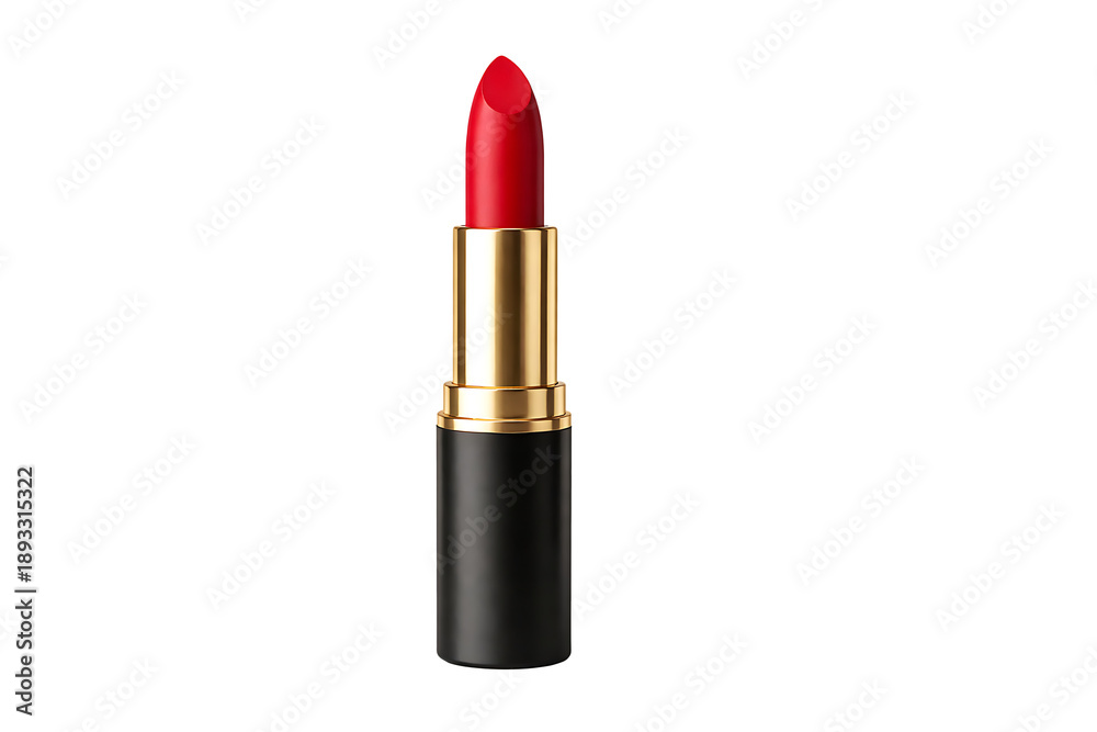 Fototapeta premium Red lipstick in luxurious gold and black case&nbsp;isolated on transparent background