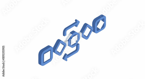 Blue 3D rendered chain links with arrows symbolizing connection and unity.