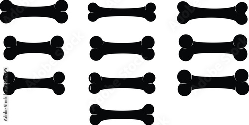 Dog Bone Silhouettes Set Illustration Showing Pet Chew Treat Shapes in Black, Simple Animal Icons Collection for Veterinary, Pet Food, and Puppy Design Projects