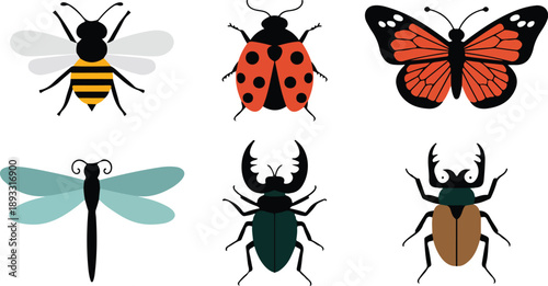 Insects Outline Icons Set  Beetles, Butterflies, and Garden Bugs
