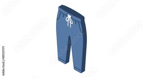 Blue drawstring pajama pants with white laces, isolated on a white background, showcasing casual comfort and style in a simple, clean illustration