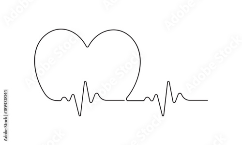 Heart rate pulse silhouette in a modern single line illustration