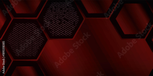 Dark Red Hexagonal Grid with Metallic Texture.