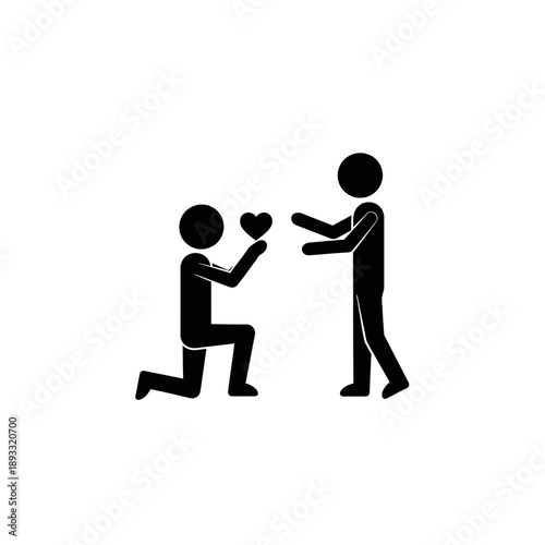 Man proposing to another man with a heart symbol.