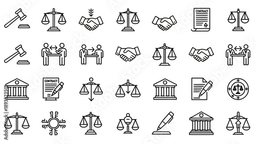 law and justice icons set.