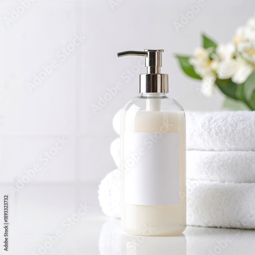 a neatly folded white cotton towel with soft, fluffy texture, resting on a clean, smooth bathroom surface