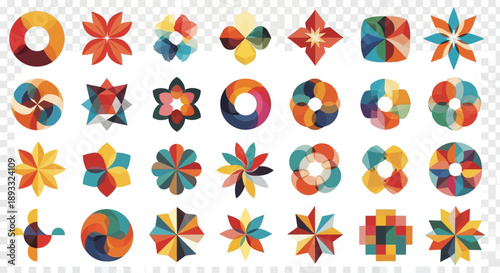Geometric blooms: A vibrant mosaic of abstract floral elements and kaleidoscopic designs that