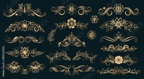 Elegant gold floral ornaments seamless vector pattern on black background luxury design