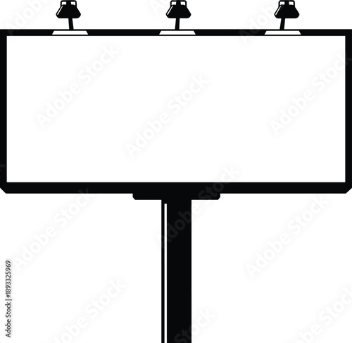 Blank billboard vector illustration, outdoor advertising hoarding mockup with spotlights, large city signage board icon for marketing isolated on white background