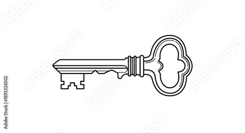 Vintage Ornate Skeleton Key Illustration Isolated On White.