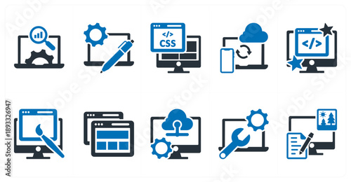 A set of 10 mix icons as seo, development, css