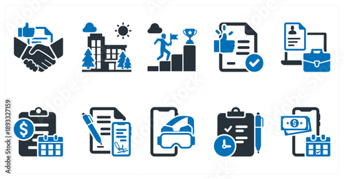 A set of 10 mix icons as best proposal, office building, career growth