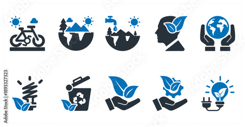 A set of 10 mix icons as bicycle, nature, save world