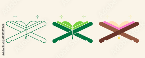 Quran Icon Set in Outline Editable Stroke, Flat and Two-Color Style Vector Illustration for Islamic and Religious UI Design