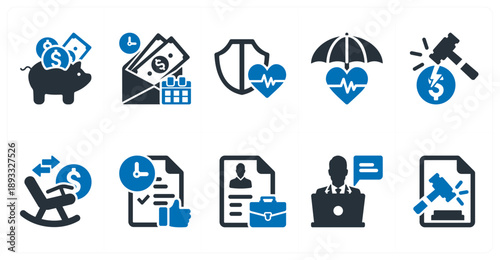 A set of 10 mix icons as deposit insurance, salary, health insurance