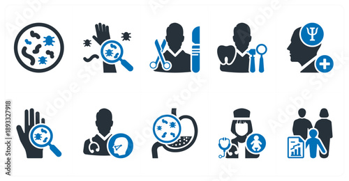 A set of 10 mix icons as allergy, skin problems, physician