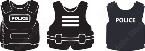 Police Bulletproof Vest and Body Armor Silhouette Vector Set
