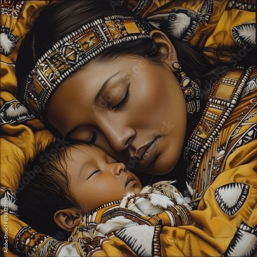 Heartfelt Scene Capturing an Indigenous Woman Sharing Stories with Her Child